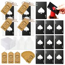 30 Stück Poker Karten Flaschenöffner Set, inklusive 10 Pik Ass Flaschenöffner, 10 Stück Organzabeutel, 10 Stück Dankeskarten, Geschenke für Trauzeugen für Hochzeit, Geburtstag, Bridal-Shower (Silber und Schwarz)