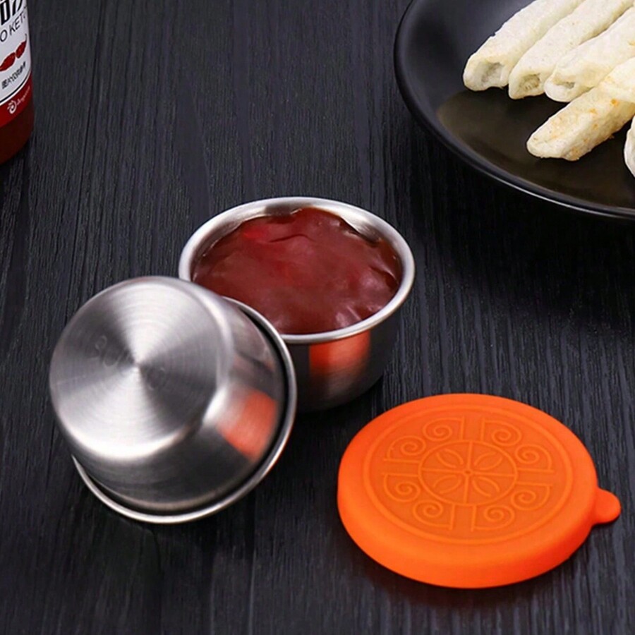 Stainless Steel Sealed Dip Cup With Lid For Portion Control, Outdoor