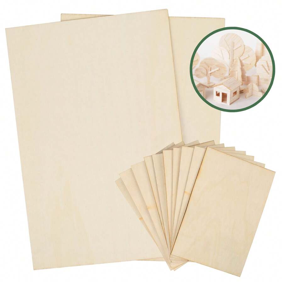 LotFancy Plywood Sheets For Crafts, 14pc Blank Unfinished Basswood Sheets, Thin Rectangle Wood Board Pieces, 2 Sizes - 12Pc 150x100mm (6x4x1/16 In), 2Pc 300x200mm (12x8x1/16 In) - Beige - View 1