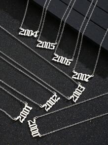 1pc Fashionable Stainless Steel Silver-Color Year Number Pendant Necklace, Suitable As Birthday Gift For Teenagers, Everyday Wear - Silver - View 3