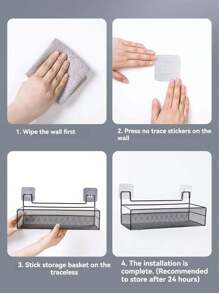 浴室存儲架穿孔免費浴室浴缸廁所儲物架盥洗室櫃壁掛用品 - 黑色 - 查看 7