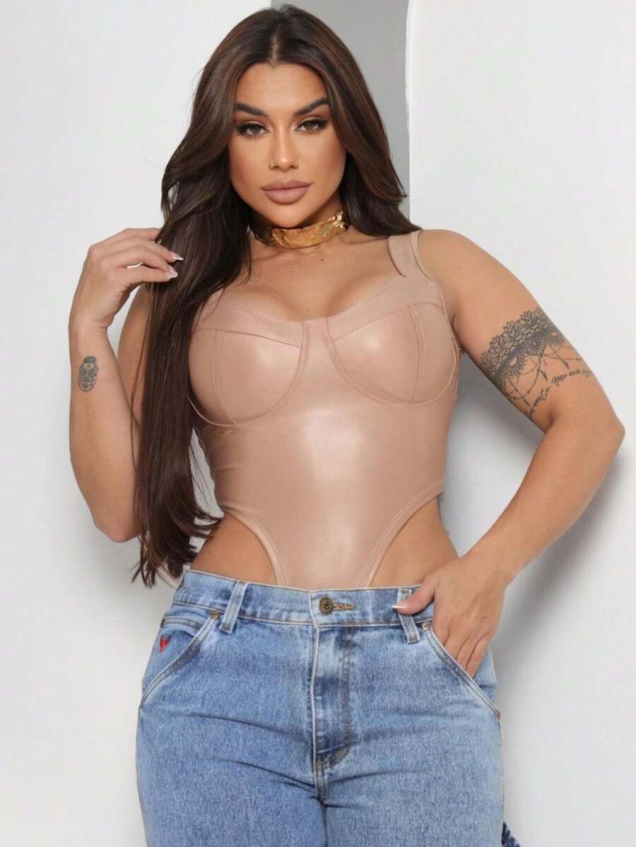 Sexy Anita Low-Cut Bodysuit - Màu be - Xem 1