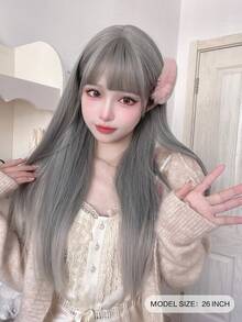 1 Piece Synthetic Heat-Resistant Long Straight Hair Wig  In Ombre Wigs, With Bangs, 26 Inches Long, Made From Fiber, Suitable For Daily Use, Natural And Realistic False Hairpiece.(Excluding Accessories) - Ombre - View 2