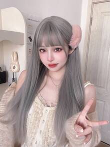 1 Piece Synthetic Heat-Resistant Long Straight Hair Wig  In Ombre Wigs, With Bangs, 26 Inches Long, Made From Fiber, Suitable For Daily Use, Natural And Realistic False Hairpiece.(Excluding Accessories) - Ombre - View 4