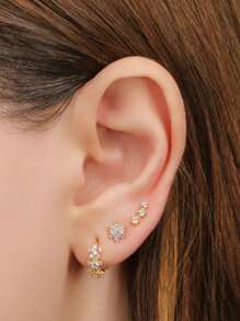 3PCS 925 Sterling Silver Minimalist Style Marquise  Small Cubic Zirconia Helix Earrings Dainty Tragus Cartilage Studs Ear Piercing Jewelry Gifts For Girls Teens Daily Wear Wedding Engagement