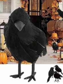 1/3/5Pcs Halloween Black Crow Model Simulation Fake Bird Animal Scary Toys For Halloween Party Home Decoration Horror Props,Christmas - Black - View 3