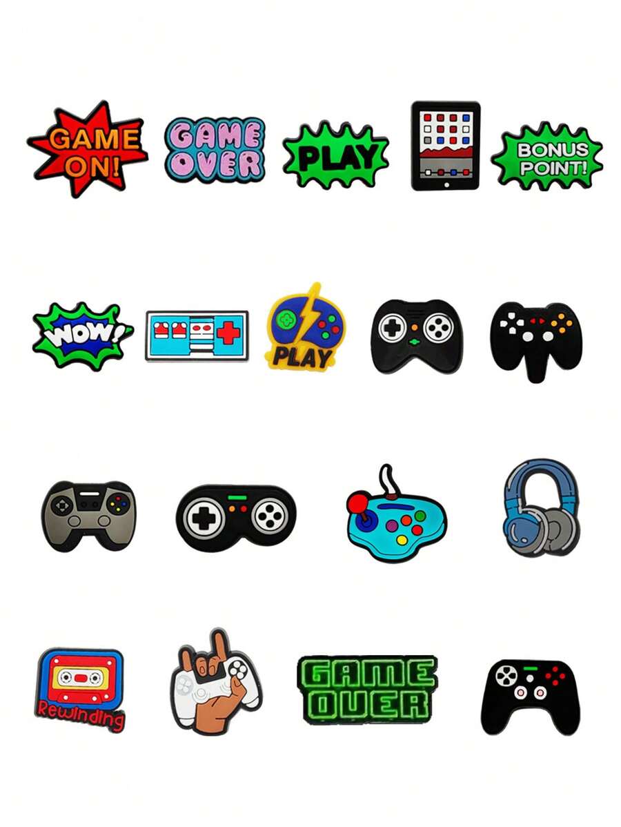 18 pezzi Charm da scarpe a tema giochi per zoccoli e sandali, decorazioni per scarpe di qualità premium, accessori popolari, ottimo regalo per adolescenti, uomini, donne e adulti - Multicolore - Visualizzare 1