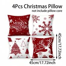 أغطية وسادة مخملية 4 قطع, أحمر وأبيض عيد الميلاد بنمط نجمة الثلج والغزال وشجرة عيد الميلاد, لتزيين غرفة المعيشة وغرفة النوم والأريكة, ديكور حفلة عيد الميلاد, لا تتضمن وسادات - متعدد الألوان - مشاهدة 7