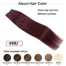 Lsybeauty 20pcs Straight Tape In 100% Remy Human Hair Extension For Salon  Multicolor  Color Wine Red 99J# 16-26 Inches Silk Straight Seamless Skin Weft Hair Extension Tape In Hair Tape Ins Hair Extentions - S99J - 查看 2