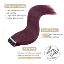 Lsybeauty 20pcs Straight Tape In 100% Remy Human Hair Extension For Salon  Multicolor  Color Wine Red 99J# 16-26 Inches Silk Straight Seamless Skin Weft Hair Extension Tape In Hair Tape Ins Hair Extentions - S99J - 查看 3