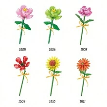 1 pieza Ladrillos de construcción con diseño de flor, serie de construcción de flores DIY, girasol, flores bella, clavel, kapok, margarita africana, gerbera, flor artificial, decoración del hogar, decoración de escritorio, actividades de alivio de la presión, regalo de cumpleaños, regalo de Año Nuevo, decoración de habitación - Multicolor - Ver 2