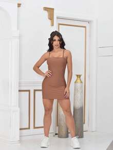 Women's Short Tight Dress With Sexy Strap - Óxido marrón - Ver 1