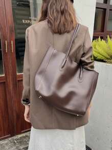 女士复古手提包，新款秋季时尚休闲通勤大容量单肩包，复古风女士包 - 咖啡棕 - 查看 2