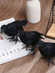 1/3/5Pcs Halloween Black Crow Model Simulation Fake Bird Animal Scary Toys For Halloween Party Home Decoration Horror Props,Christmas - Black - View 11