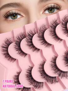 Asiteo 7 Pairs Natural Soft Fluffy Criss-Cross Delicate Thick Faux Mink Eyelashes - Black - View 1