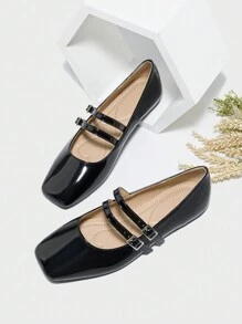 Mary Jane Flat Shoes For Women, Strap, Square Toe, Suitable For Wide Feet, Comfortable Soft Sole Casual Everyday Shoes, Suitable For All Seasons