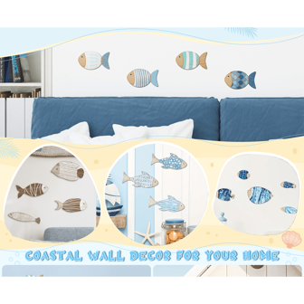 4 Ps Wood Fish Nautical Beach Wall Decor Wooden Fish Wall Art Hanging Fish Wall Sculpture Decor Lake House Ocean Decor Vintage Blue Fish Ornaments For Home Bathroom Bedroom