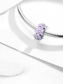 1 PIEZA Cuentas de flores de colores de plata de ley 925 para ajustar a pulseras y brazaletes de mujer, para decoración de joyas y combinación con atuendos diarios como regalo de San Valentín para niñas - Plateado - Ver 6