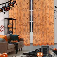 Youleyar Halloween Sheer Curtains For Living Room, 2 Panels Spider Web Silver Foil Print Sheer Curtains, Rod Pocket Window Drapes Decorations For Bedroom And Home Decor