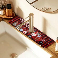 1 pieza Alfombrilla absorbente de silicona con diseño de camión con copos de nieve de cuadros rojos de Navidad, protector contra salpicaduras de grifo de cocina, alfombrilla antideslizante para grifo de baño, alfombrilla impermeable antideslizante para grifo, accesorios para mostrador de cocina
