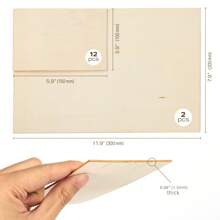 LotFancy Plywood Sheets For Crafts, 14pc Blank Unfinished Basswood Sheets, Thin Rectangle Wood Board Pieces, 2 Sizes - 12Pc 150x100mm (6x4x1/16 In), 2Pc 300x200mm (12x8x1/16 In) - Beige - View 2