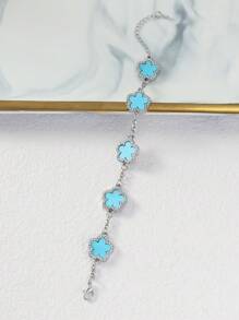 1 件优雅合金单面 5 瓣水钻镶嵌手链适合女性日常佩戴 - 五葉草手鍊 - 查看 22