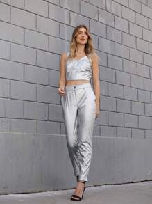 Renata Synthetic Trousers Comfort Modern Style Versatility Quality Elegance - Bạc - Xem 3
