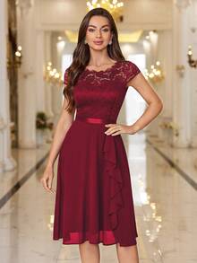 MIUSOL Floral Lace Corset With Ruffle Hem Cocktail Dress