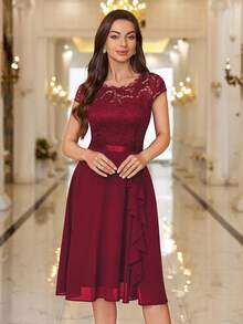 MIUSOL Floral Lace Corset With Ruffle Hem Cocktail Dress