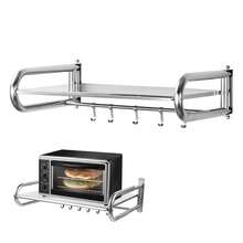 FXLTSBL Microwave Holder, Microwave Shelf With 6 Hooks, Microwave Holder Made Of Stainless Steel, Extendable Up To 30 Kg, Including Wall Bracket, For Microwave And Oven, Silver - Silver - View 1