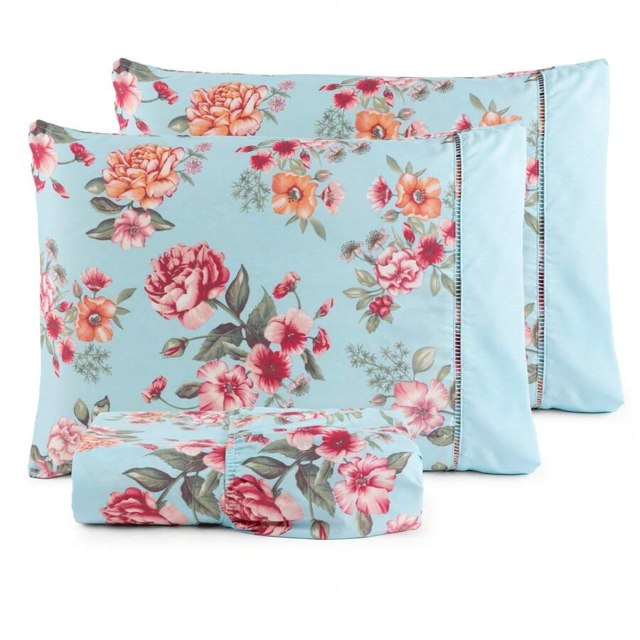 QUEEN SHEET SET 400 THREADLINERS SOFT MICROPERCALE 3 PIECES PRINTED - Màu xanh nhạt - Xem 1