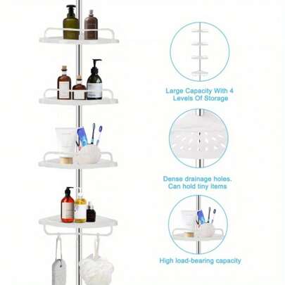 4 Tiers NON RUST BATHROOM TELESCOPIC CORNER SHELF STORAGE SHOWER ORGANISER UK Home Bathroom Decor Bathroom Organizer Summer Back To School