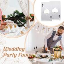 30 Stück Poker Karten Flaschenöffner Set, inklusive 10 Pik Ass Flaschenöffner, 10 Stück Organzabeutel, 10 Stück Dankeskarten, Geschenke für Trauzeugen für Hochzeit, Geburtstag, Bridal-Shower (Silber und Schwarz)