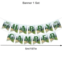 Summer Camping Adventure Theme Tablecloth Camp Party Decorations, Campfire Plastic Rectangular Table Cover, Sage Green Brown Balloon Set, Camping Happy Camper Banner, Camping Theme Happy Camper Banner For Outdoor Yard Campsite Decor And Camping Hiking Atmosphere Creation, Fun House Banner With Campfire Tent Oil Lamp Adventure Camping Birthday Party Decoration, Camping Birthday Party Supplies Picnic Hiking Camp Adventure Party Supplies