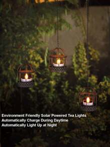 1/2 Peças Lanterna Solar Suspensa, Suporte de Vela em Forma de Gaiola de Pássaro à Prova de Ferrugem com Luzes de Chá Solares Piscantes, Lanterna Solar Recarregável Adequada para Quintal, Pátio, Jardim, Cerca, Decoração de Árvore (Inclui Velas Solares)