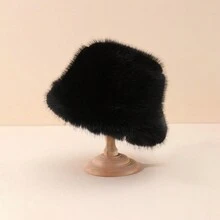 1pc Handmade Winter Solid Color Fluffy Bucket Hat, Warm & Fashionable Casual Women Furry Bucket Hat - Multicolor - View 5