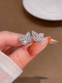 1 Paar filigraner offener Schmetterling-Ohrringe mit Strass, 925er Sterling Silber, schlicht und elegant für Frauen, feiner Schmuck als Geschenk, Party Geschenke, Geburtstaggeschenke, Accessoires für Dates