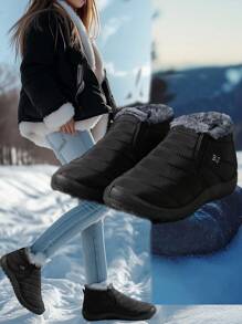 New Fall/Winter Ankle Snow Boots, Blue Short Boots For Women, Thermal Lined , Elastic Slip-On, Lightweight, Soft & Comfortable, Anti-Slip, Low Shaft, Casual For Parents, Plus Size