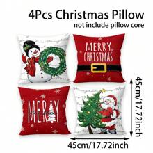 4pcs Velvet Christmas Pillow Case Covers Set, Snowman With Wreath, Merry Christmas Santa Claus Pattern, Suitable For Christmas Living Room Bedroom Sofa Decoration, Christmas Party Decoration, Pillow Inserts Not Included - Multicolor - View 9