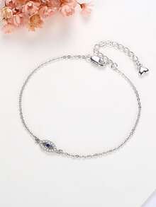 Kaletine 925 Sterling Silver Blue Zirconia Bracelet Women's Holiday Gift 1pc - Silver - View 3