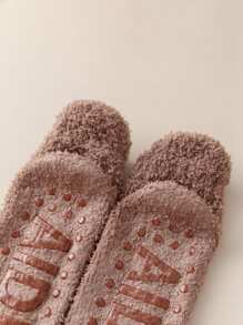 3 双/包女士纯色珊瑚绒硅胶防滑短袜，温暖毛绒柔软舒适家居袜