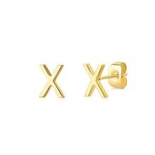 1 par de brincos de aço inoxidável com letras iniciais para mulheres, brincos de cor dourada, brincos de piercing, joias da moda para presente de Natal