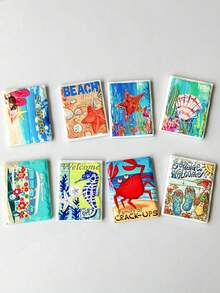 5 件（随机图案）海洋动物磁性装饰冰箱贴，方形浮雕陶瓷冰箱贴适用于家居装饰 - 多色 - 查看 8