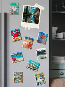 5 件（随机图案）海洋动物磁性装饰冰箱贴，方形浮雕陶瓷冰箱贴适用于家居装饰 - 多色 - 查看 4