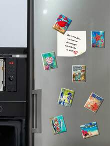 5 件（随机图案）海洋动物磁性装饰冰箱贴，方形浮雕陶瓷冰箱贴适用于家居装饰 - 多色 - 查看 5