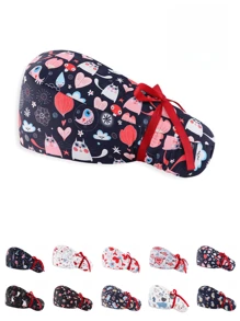 1pc Polyester Cartoon Pattern Digital Printed Nurse Cap, Hair Cover Design With Tie, All-Round Anti-Bacterial Anti-Dust, Suitable For Medical Workers Like Doctors And Nurses Valentines - Multicolor - View 3