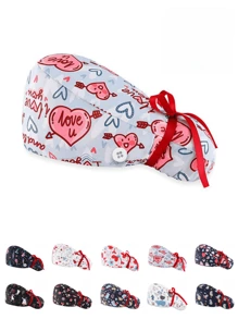1pc Polyester Cartoon Pattern Digital Printed Nurse Cap, Hair Cover Design With Tie, All-Round Anti-Bacterial Anti-Dust, Suitable For Medical Workers Like Doctors And Nurses Valentines - Multicolor - View 6
