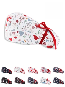 1pc Polyester Cartoon Pattern Digital Printed Nurse Cap, Hair Cover Design With Tie, All-Round Anti-Bacterial Anti-Dust, Suitable For Medical Workers Like Doctors And Nurses Valentines - Multicolor - View 5