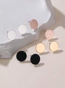 4 对/套迷你圆形金属色耳钉时尚女士珠宝