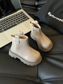 1pair Children  Boots, PU Material, Anti-Slip Sole, Zipper Closure - Khaki - View 2